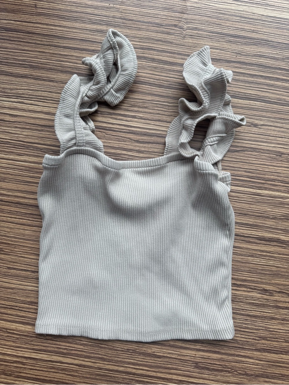 Beige Ruffle Strap Ribbed Crop Top